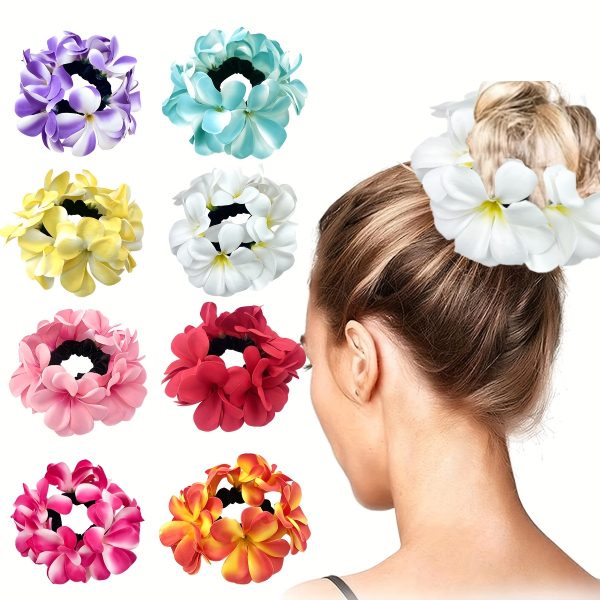 8pcs F16pcs Simulation Frangipani Large Intestine Hair Ring Female Meatball Hair Rope Head Ring Seaside Travel Vacation Photo Accessories Flower High Elasticity Head Ring Pastoral Head Flower Hair Rope Color Hair Ring Perfect Gift For Ladies