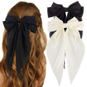 2 Pcs French Satin Bow Spring Clips Elegant Sweet Hairpins Casual Versatile Hair Accessories