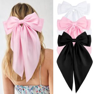 3pcs Set Elegant Tassel Hair Clips - Vintage Sweet Silky Ribbon Bow Barrettes for Women & Girls, Perfect for Casual Parties & Princess Fairy Style Accessories