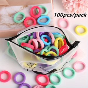 100 F200pcs Mix Color Hair Elastics Ties Thick Stretchy Rubber Band Ponytail Holder For Women Ladies