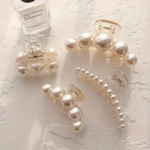 4PCS pearl hair clip small hair claw stick big banana chin clip anti-slip, fancy hair accessories thick thin hair birthday gift