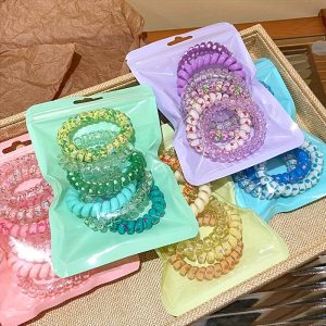 6pcs plastic spiral headband elastic telephone linear hair ring ponytail holder fashionable women's hair accessories and daily use