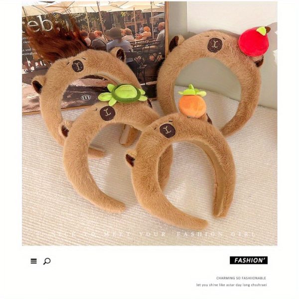 Chic Plush Cartoon Headband for Women - Wide, Soft Polyester Hair Accessory with Cute Animal Design