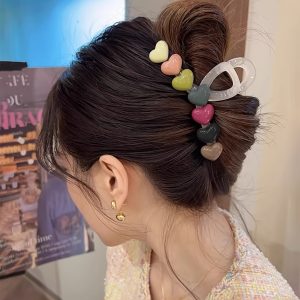 Cute Love Pattern Decorative Hairclaw Clip Large Hairpin Colorful Hair Accessories for Women and Daily Use Valentine's Day Clothing