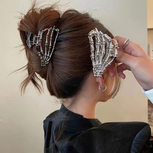 Gothic Skull Hand Shape Barrettes Bun Maker Fashion Hairstyle Accessories for Women and Daily Use Clothing