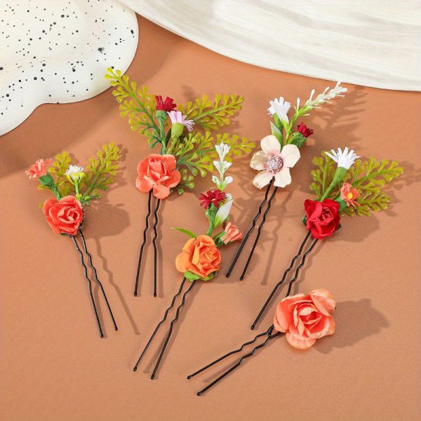 6pcs Solid Color U-Shaped Hairpin Ladies Sweet Simulation Flower U-Shaped Hairpin