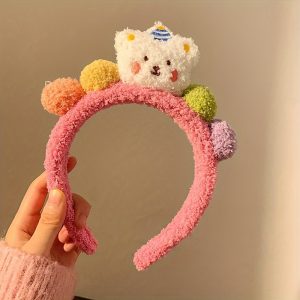 Cute Bear Headband With Birthday Party Decoration, Headband Color, Fluffy Ball Headband, Women's Accessories