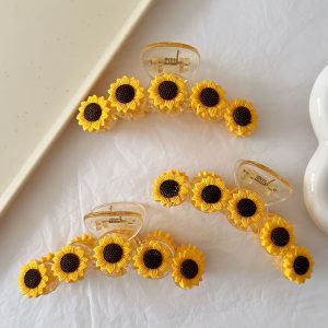 Elegant Sunflower Hair Claw Clip, Large Hair Grab Clip, Floral Hair Accessory For Women