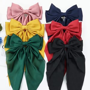 6pcs Elegant Solid Color Ribbon Bowknot Shaped Hair Clips Trendy Hair Decoration For Women And daily use