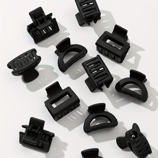 12 Pcs Women's Basic Small Size Hair Claw Clip Black Square Half-Roun Shaped Hair Clip And Anti Slip Hair Accessories