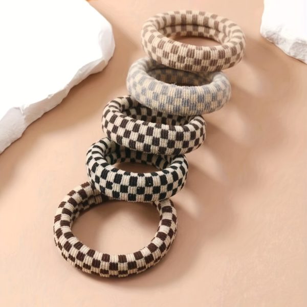 5pcs Checkerboard Pattern Towel Hair Rings Elastic Hair Scrunchies Hair Ties Hair Accessories For Women Female