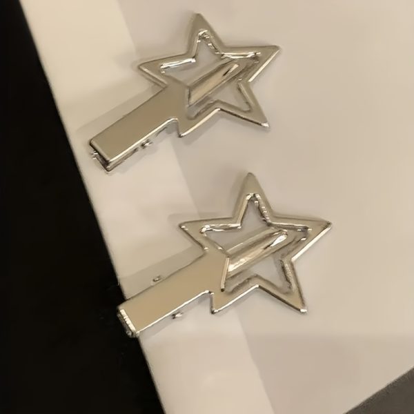 Elegant Star-Shaped Hair Clips Set - 2 F4pcs Silvery Duckbill Barrettes For Stylish Updos & Bangs