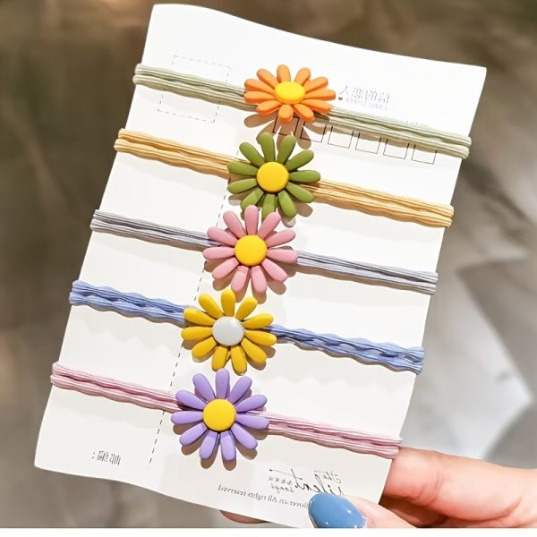 Chic Daisy Flower Hair Tie - Adjustable, Cute & Sweet Knit Style Ponytail Holder for Women and Girls