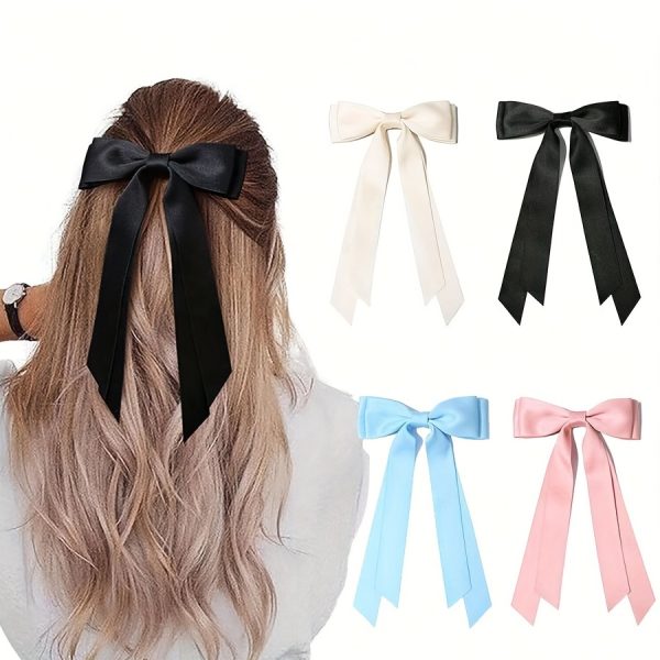 4PCS Elegant & Sweet Style Double-Layer Ribbon Bow Hair Clips For Women, Ballet-Inspired Hair Accessories