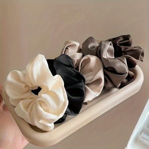 5 Elegant Satin Scrunchies, Vintage Style, Fashionable Hair Ties, Soft Elastic Hair Bands For Everyday And Party Hairstyles - Assorted Colors