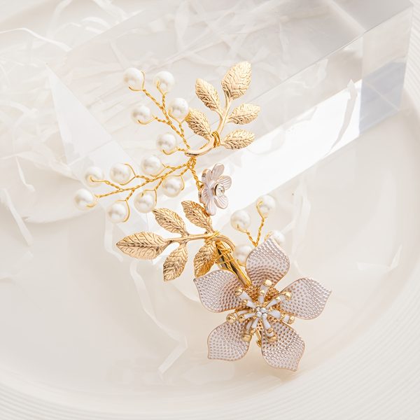 Hand-made Flower Hair Clips Drop Oil Alloy Pearl Bridal Side Clips Wedding Dress Headwear Accessories