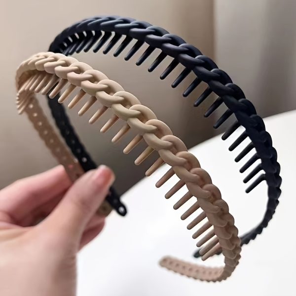 Non-Slip Tooth Comb Headbands For Women ?C Solid Color Head Hoop Simple Style Hair Accessory